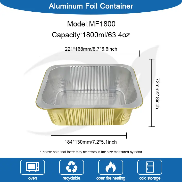 పునర్వినియోగపరచలేని సీల్స్ స్క్వేర్ అల్యూమినియం రేకు కంటైనర్లు