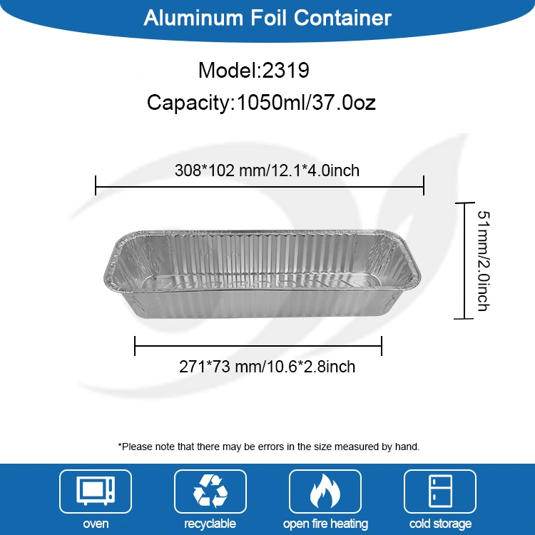 దీర్ఘచతురస్రాకార బేకింగ్ బార్బెక్యూ సిల్వర్ అల్యూమినియం రేకు కంటైనర్లు