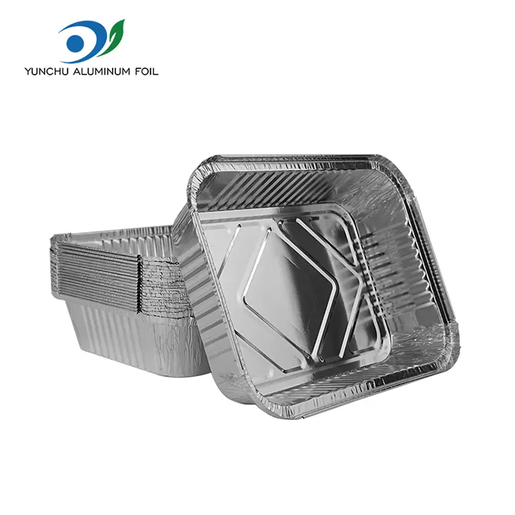 దీర్ఘచతురస్రాకార టేక్-అవుట్ బార్బెక్యూ సిల్వర్ అల్యూమినియం రేకు కంటైనర్లు