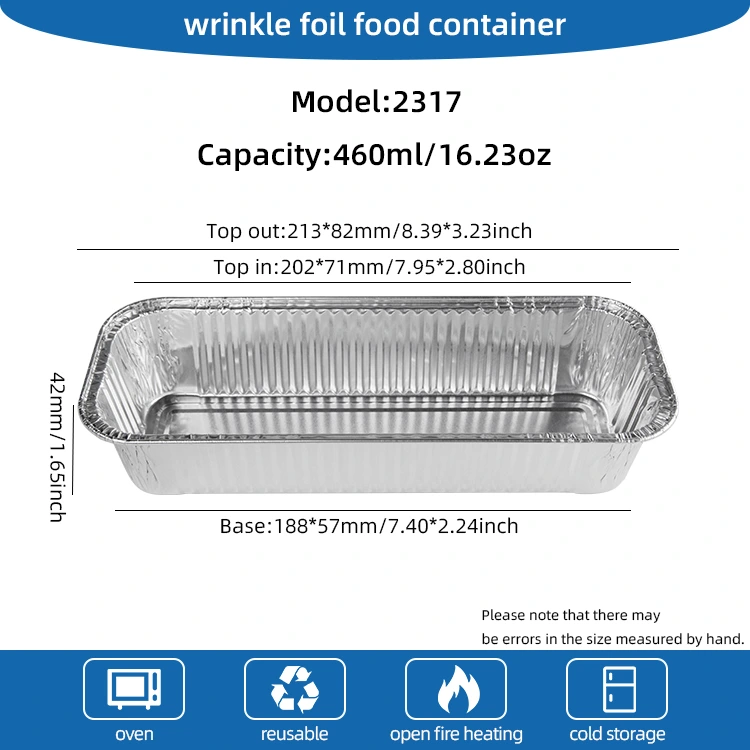 దీర్ఘచతురస్రాకార బాగెట్స్ సిల్వర్ అల్యూమినియం రేకు కంటైనర్లు