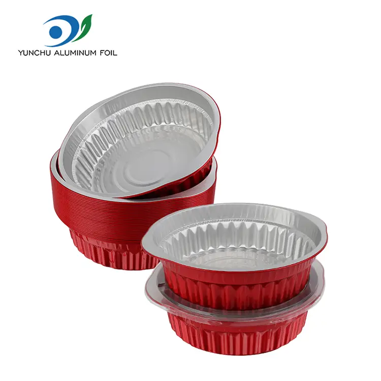 పునర్వినియోగపరచలేని హాట్ పాట్ కుండలు మరియు చిప్పలు ఎరుపు అల్యూమినియం రేకు కంటైనర్లు