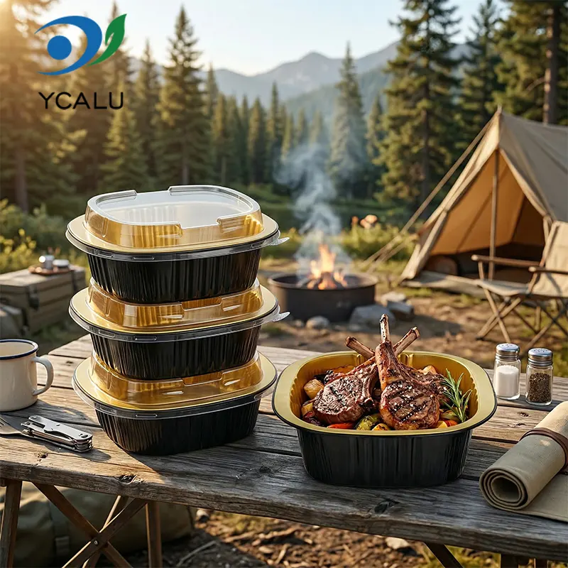 డిస్పోజబుల్ బైనరల్ స్క్వేర్ బాక్స్ బ్లాక్ గోల్డ్ అల్యూమినియం ఫాయిల్ కంటైనర్‌లు