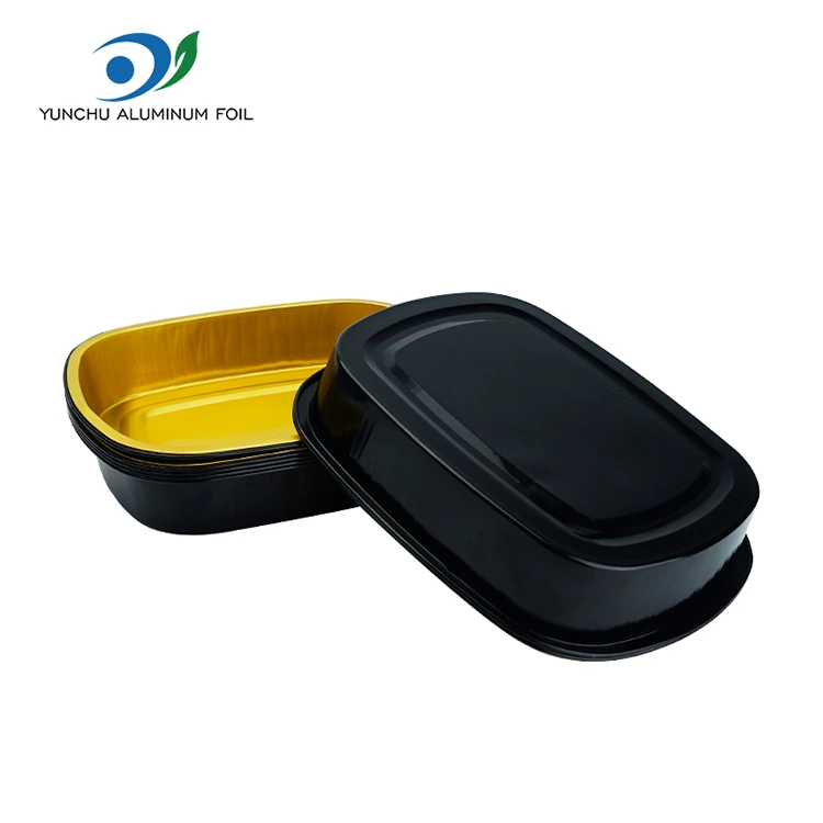 పునర్వినియోగపరచలేని బ్లాక్ గోల్డ్ క్యాటరింగ్ దీర్ఘచతురస్రాకార అల్యూమినియం రేకు కంటైనర్లు