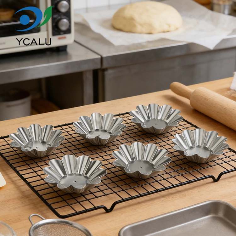 డిస్పోజబుల్ క్రిసాన్తిమం ఎగ్ టార్ట్ ట్రే సిల్వర్ అల్యూమినియం ఫాయిల్ ఫుడ్ కంటైనర్‌లు