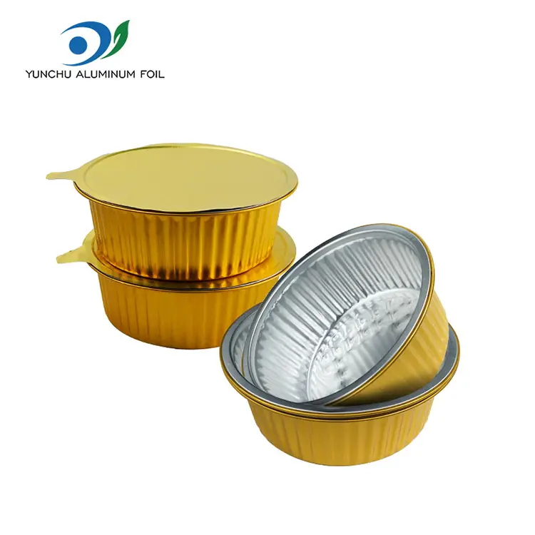 పునర్వినియోగపరచలేని గోల్డెన్ ఫాస్ట్ ఫుడ్ రౌండ్ అల్యూమినియం రేకు కంటైనర్లు
