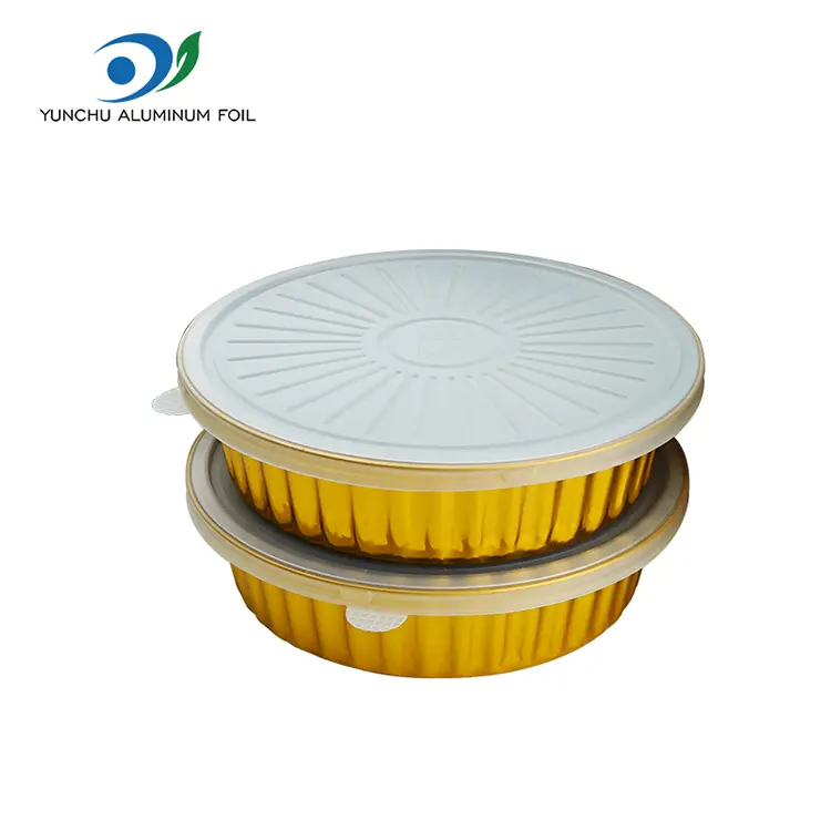 పునర్వినియోగపరచలేని గ్రాటిన్ గోల్డెన్ రౌండ్ అల్యూమినియం రేకు కంటైనర్లు