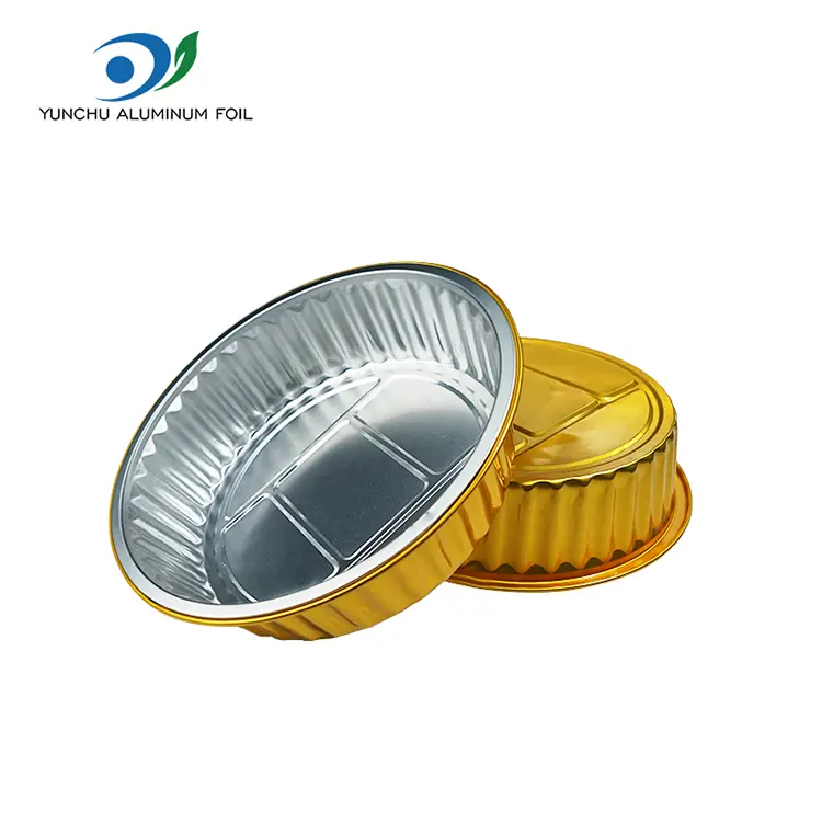 పునర్వినియోగపరచలేని గ్రాటిన్ గోల్డెన్ రౌండ్ అల్యూమినియం రేకు కంటైనర్లు