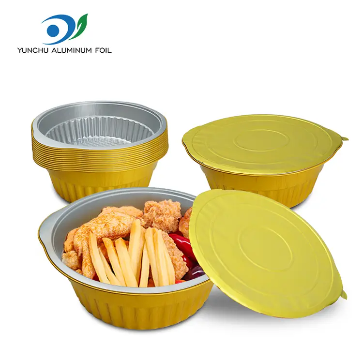 పునర్వినియోగపరచలేని హాట్ పాట్ గోల్డెన్ రౌండ్ అల్యూమినియం రేకు కంటైనర్లు పునర్వినియోగపరచలేని హాట్ పాట్ గోల్డెన్ రౌండ్ అల్యూమినియం రేకు కంటైనర్లు