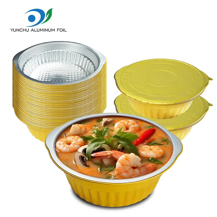 పునర్వినియోగపరచలేని హాట్ పాట్ గోల్డెన్ రౌండ్ అల్యూమినియం రేకు కంటైనర్లు