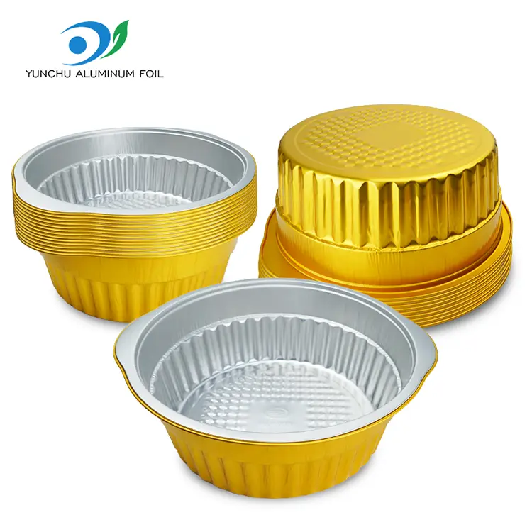 పునర్వినియోగపరచలేని హాట్ పాట్ గోల్డెన్ రౌండ్ అల్యూమినియం రేకు కంటైనర్లు