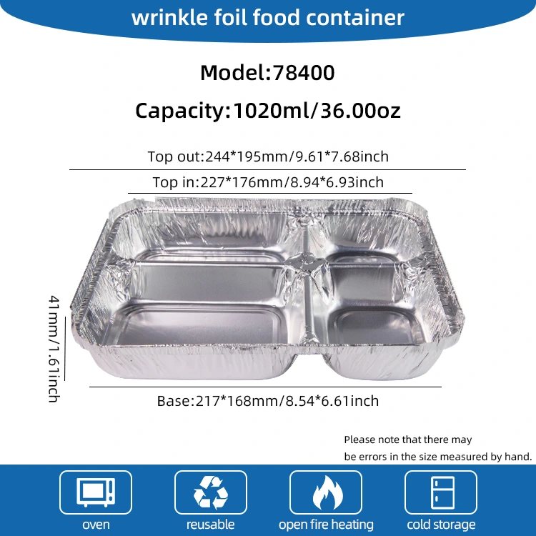 పునర్వినియోగపరచలేని మల్టీ-కంపార్ట్మెంట్ ఫాస్ట్ ఫుడ్ సిల్వర్ అల్యూమినియం రేకు కంటైనర్లు