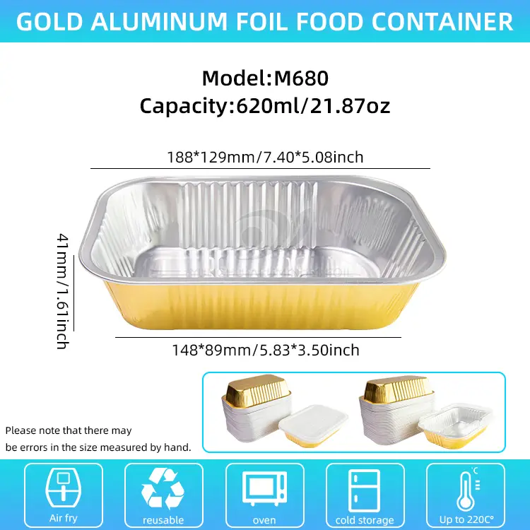 పునర్వినియోగపరచలేని మందమైన ఫుడ్ గ్రేడ్ అల్యూమినియం రేకు కంటైనర్లు