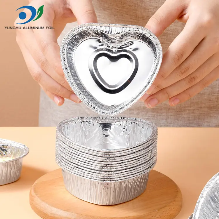 గుండె ఆకారంలో ఉన్న కేక్ ఎయిర్ ఫ్రైయర్ సిల్వర్ అల్యూమినియం రేకు కంటైనర్లు