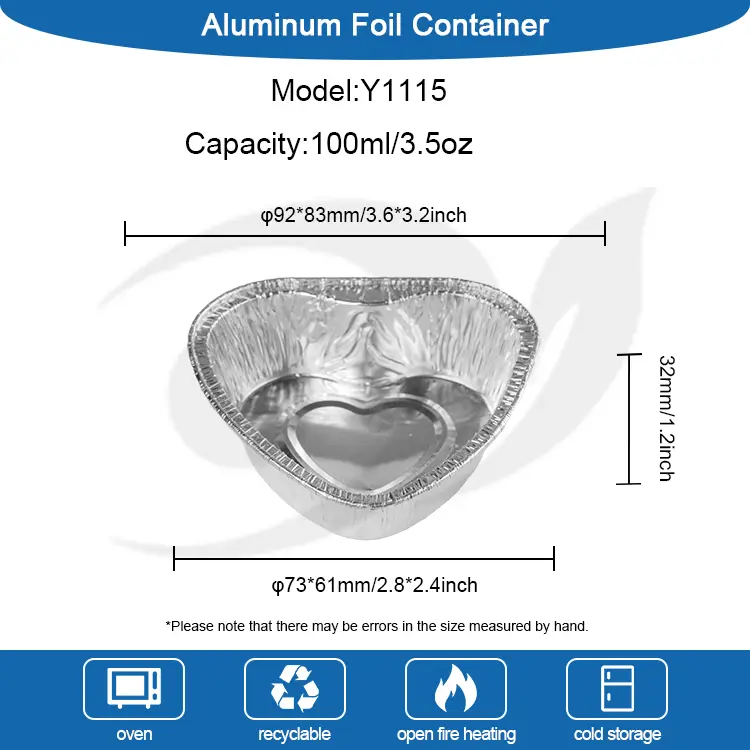 గుండె ఆకారంలో ఉన్న కేక్ ఎయిర్ ఫ్రైయర్ సిల్వర్ అల్యూమినియం రేకు కంటైనర్లు
