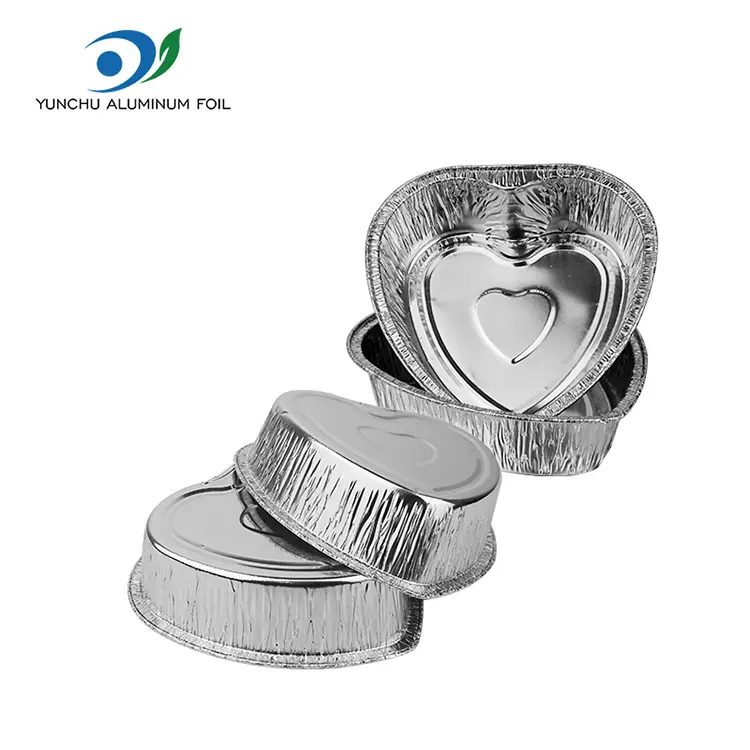 గుండె ఆకారపు టేకావే కేక్ సిల్వర్ అల్యూమినియం రేకు కంటైనర్లు