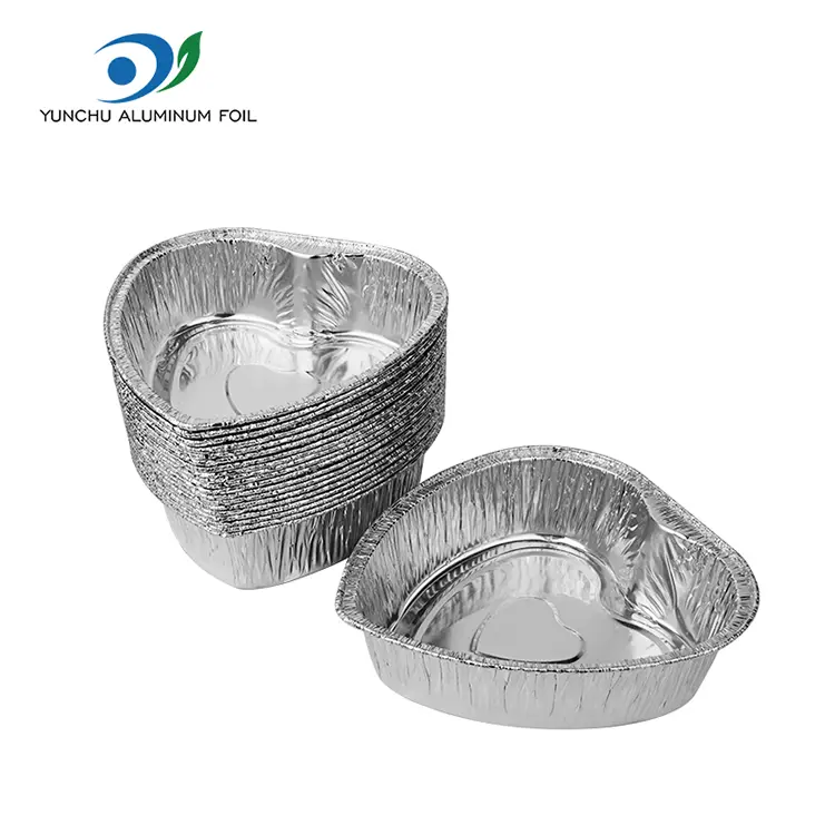 గుండె ఆకారపు టేకావే కేక్ సిల్వర్ అల్యూమినియం రేకు కంటైనర్లు