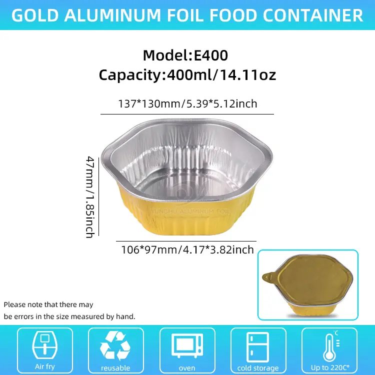 షట్కోణ టేకావే హీట్ సీల్డ్ స్మూత్వాల్ అల్యూమినియం రేకు కంటైనర్లు