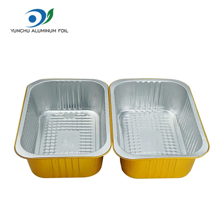 పెద్ద సామర్థ్యం దీర్ఘచతురస్రాకార బంగారు అల్యూమినియం రేకు కంటైనర్లు