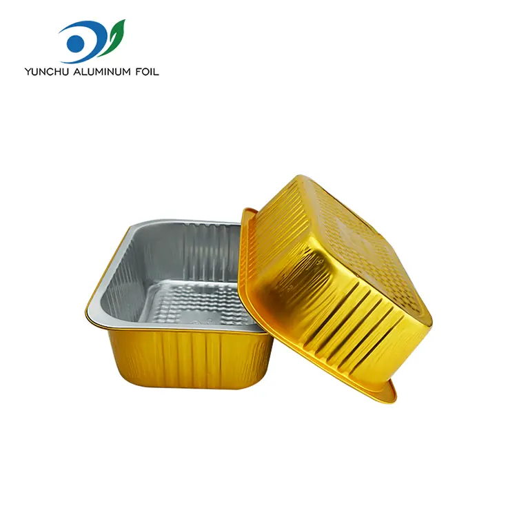 పెద్ద సామర్థ్యం దీర్ఘచతురస్రాకార బంగారు అల్యూమినియం రేకు కంటైనర్లు