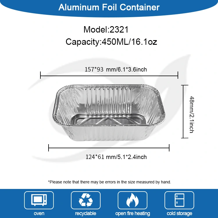 దీర్ఘచతురస్రాకార ఎయిర్ ఫ్రైయర్ గ్రిల్ సిల్వర్ అల్యూమినియం రేకు కంటైనర్లు