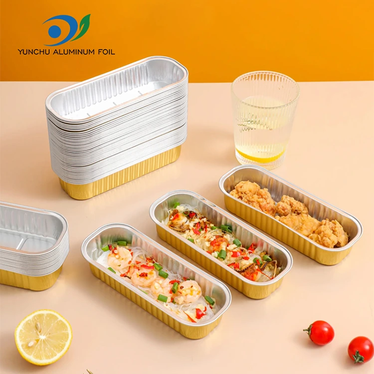 దీర్ఘచతురస్రాకార బేకింగ్ కేక్ స్మూత్వాల్ అల్యూమినియం రేకు కంటైనర్లు