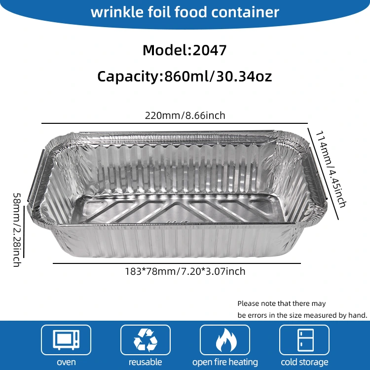 దీర్ఘచతురస్రాకార బార్బెక్యూ మందమైన వెండి అల్యూమినియం రేకు కంటైనర్లు