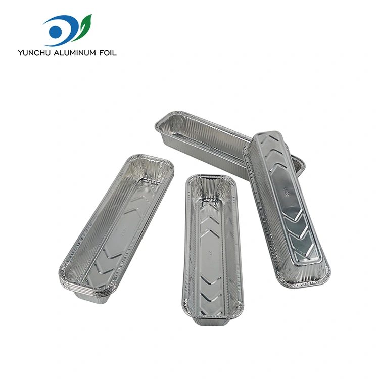 దీర్ఘచతురస్రాకార బ్రెడ్ ట్రే బేకింగ్ సిల్వర్ అల్యూమినియం రేకు కంటైనర్లు