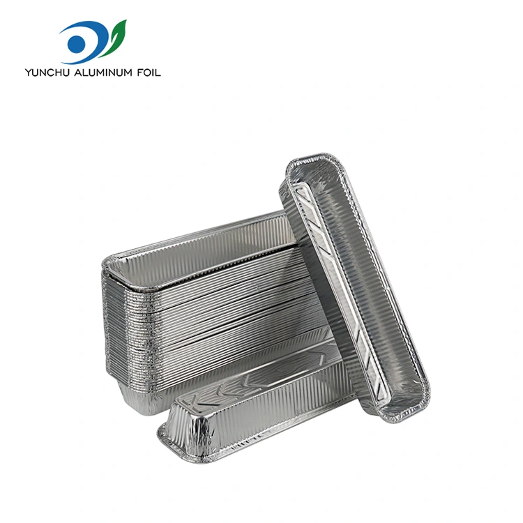 దీర్ఘచతురస్రాకార బ్రెడ్ ట్రే బేకింగ్ సిల్వర్ అల్యూమినియం రేకు కంటైనర్లు