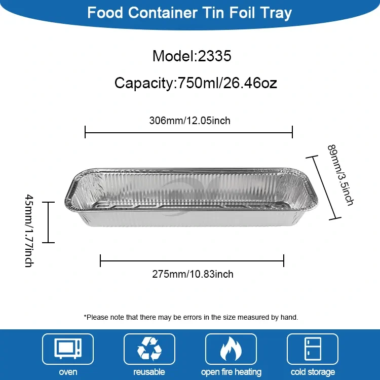 దీర్ఘచతురస్రాకార బ్రెడ్ ట్రే బేకింగ్ సిల్వర్ అల్యూమినియం రేకు కంటైనర్లు