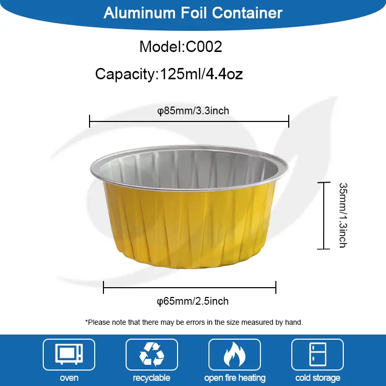 రౌండ్ కాల్చిన కేకులు స్మూత్వాల్ అల్యూమినియం రేకు కంటైనర్లు