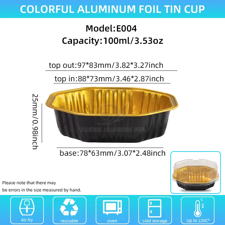 ప్రత్యేక ఆకారపు కేక్ కప్పు స్మూత్వాల్ అల్యూమినియం రేకు కంటైనర్లు