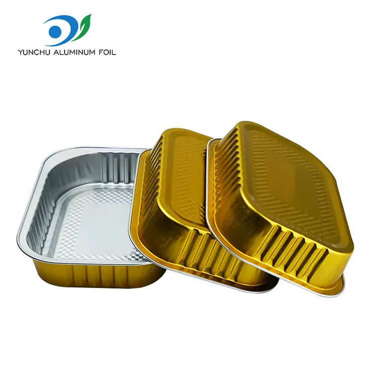 స్క్వేర్ టేకావే డైనింగ్ గోల్డెన్ అల్యూమినియం రేకు కంటైనర్లు