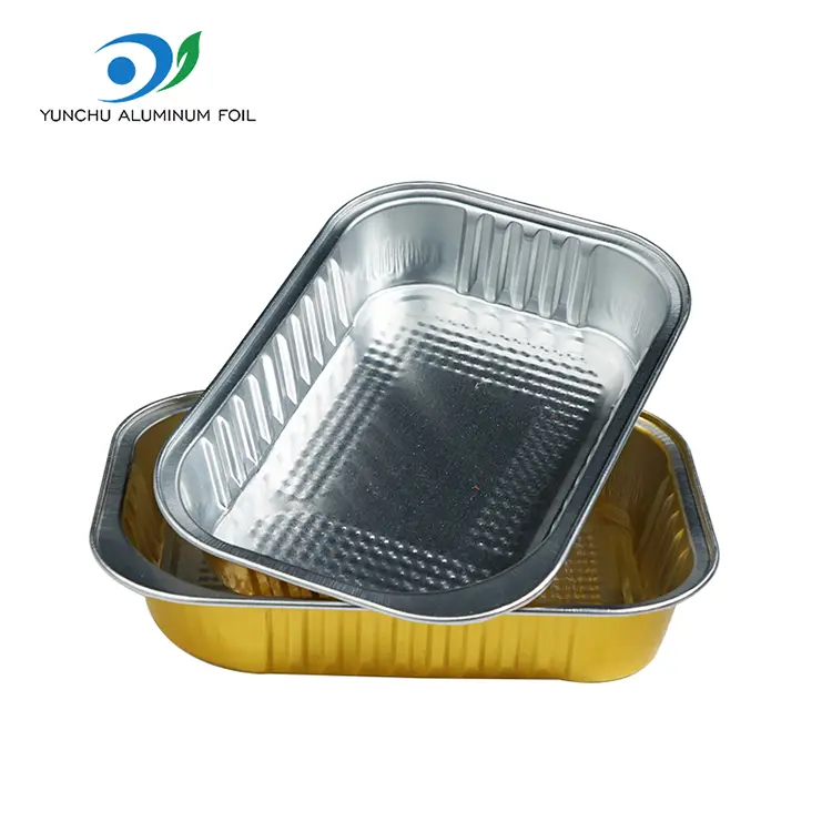 స్క్వేర్ టేకావే డైనింగ్ గోల్డెన్ అల్యూమినియం రేకు కంటైనర్లు