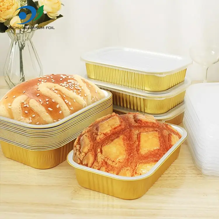 స్క్వేర్ టేకావే డైనింగ్ గోల్డెన్ అల్యూమినియం రేకు కంటైనర్లు