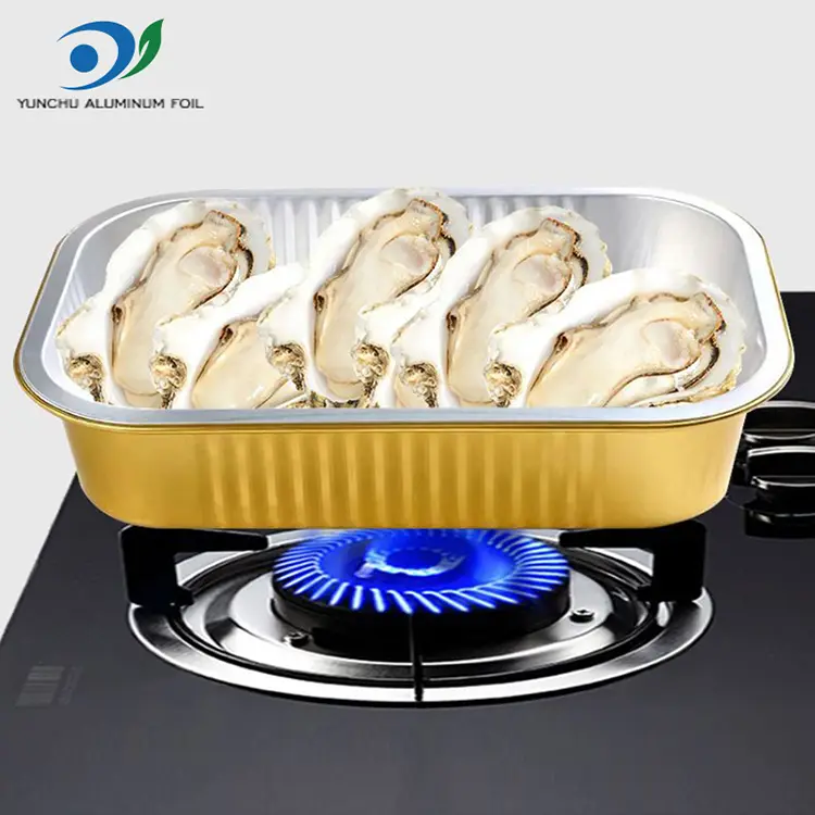 స్క్వేర్ టేకావే డైనింగ్ గోల్డెన్ అల్యూమినియం రేకు కంటైనర్లు