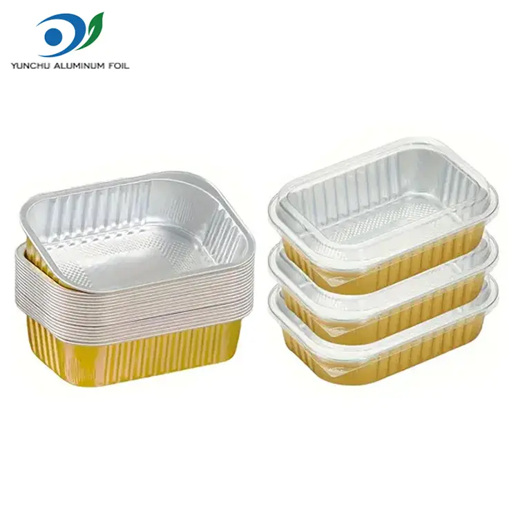 స్క్వేర్ టేకావే డైనింగ్ గోల్డెన్ అల్యూమినియం రేకు కంటైనర్లు