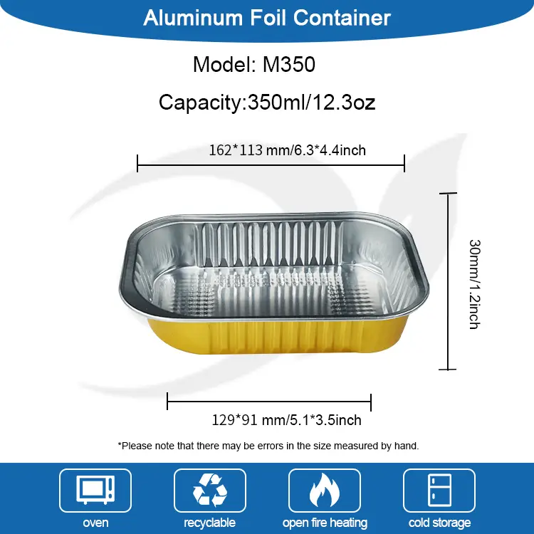 స్క్వేర్ టేకావే డైనింగ్ గోల్డెన్ అల్యూమినియం రేకు కంటైనర్లు