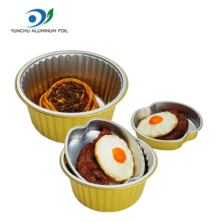 టేకావే డైనింగ్ గోల్డెన్ రౌండ్ అల్యూమినియం రేకు కంటైనర్లు టేకావే డైనింగ్ గోల్డెన్ రౌండ్ అల్యూమినియం రేకు కంటైనర్లు